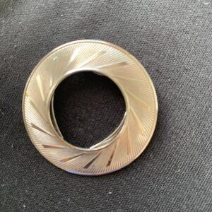 Vintage Leiba Gold-Tone Scarf Pin | Art Deco Etched Circle | Signed Designer
